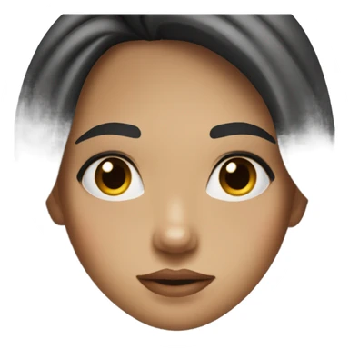 Light tan girl  wavy long hair black, cleavage wearing white top and dark black eyes sticker