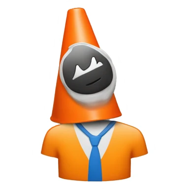 Orange traffic cone on a guy head who hide eyes sticker