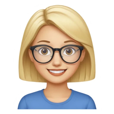 female with fair complexion, blonde hair with eyeglasses sticker