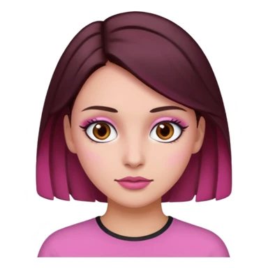 Woman with pink all skin, white background, dark brown hair and hazel eyes and brown eyebrows sticker