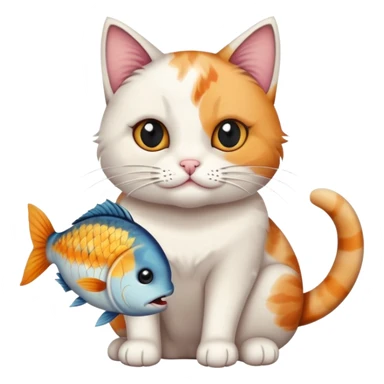 cat full body sitting with black eyes with a fish in its mouth sticker