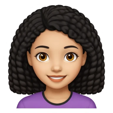 a girl that has black 3c hair textures and lightskin, It has brown eyes, a nose, lips, and it’s smiling. sticker