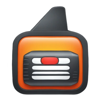 black walkie talkie with red-orange button on side sticker