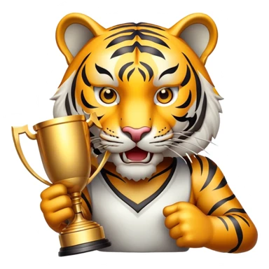 tiger face holding victory trophy cup for Twitch emote sticker