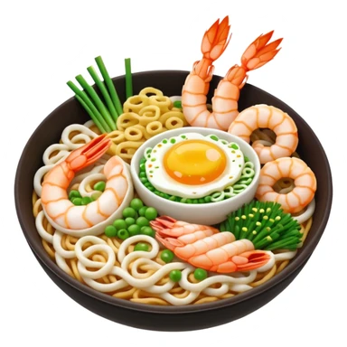 Udon 3d estetik with many delicious toppings sticker