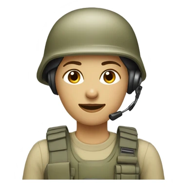 operator dressed in khaki color with a milatary helmet, without glasses, without headset, preferably female white sticker