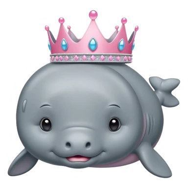 a manatee with a pink princess tiara sticker