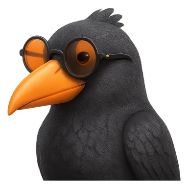 Make the bird slightly more realistic than the original, but still cartoonish. Keep the same pose, orange beak, and round sunglasses. Add subtle feather texture and gentle shading, but not hyper-realistic. Bird looking to the left. No background. The style should maintain the cartoonish look of the original bird. sticker