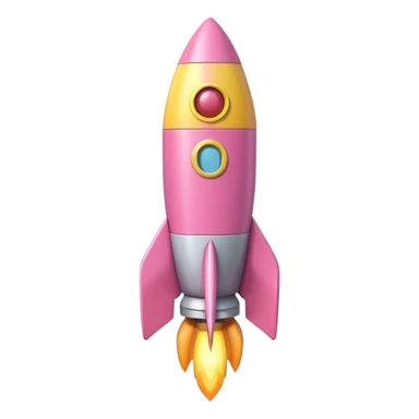 A single rocket, colored in pastel pink and yellow, glossy and smooth, cartoonish, vibrant colors, high detail, simple and cute design, isolated on white background, centered composition sticker