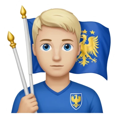 Create a man with bosnia flagg in his hand with blue eyes blond here sticker