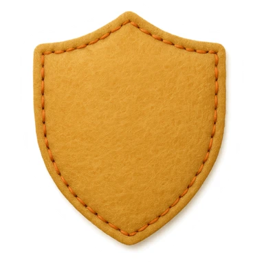 <StylePrompt>
  <Name>Minimal Felt Appliqué Icon</Name>
  <Description>
    A simplified plush icon style with soft felt textures, minimal facial features, and gentle stitching. Focuses on iconic shapes with low visual complexity for maximum clarity at small sizes.
  </Description>
  <VisualProperties>
    <Material>Felt</Material>
    <Texture>Soft, matte surface with faint fiber detail</Texture>
    <Stitching>
      <Type>Thin thread</Type>
      <Color>Muted orange or brown</Color>
      <Pattern>Sparse edge stitching only</Pattern>
    </Stitching>
    <Padding>Low to moderate—slightly puffy but not high-relief</Padding>
    <Edges>Smooth, rounded</Edges>
    <ColorPalette>
      <Primary>Warm yellows, oranges, and browns</Primary>
      <Accent>Minimal dark brown for eyes and nose</Accent>
      <Background>Plain or soft gradient, off-white preferred</Background>
    </ColorPalette>
  </VisualProperties>
  <FacialFeatures>
    <Eyes>Small circles, dark brown</Eyes>
    <Nose>Simple dot or triangle</Nose>
    <Mouth>Omit or use curved line only</Mouth>
    <DetailLevel>Low</DetailLevel>
  </FacialFeatures>
  <Rendering>
    <Lighting>Flat and soft, minimal shadows</Lighting>
    <Perspective>Side or front profile, no complex angles</Perspective>
  </Rendering>
  <Applicability>
    <SubjectType>Animals, objects, icons</SubjectType>
    <OutputFormat>Flat icon or patch-style asset</OutputFormat>
  </Applicability>
</StylePrompt>


{subject} = shield sticker