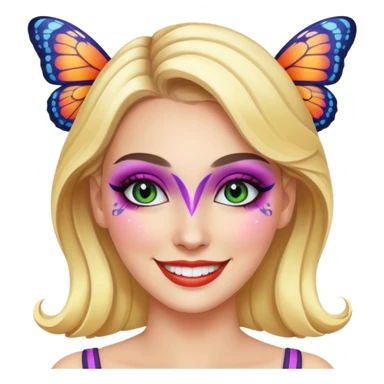 white woman with bright butterfly makeup sticker