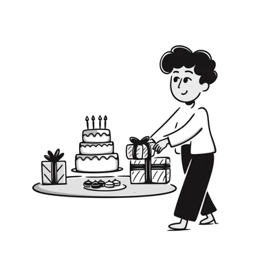 Festive celebration drawing with cake and gifts sticker