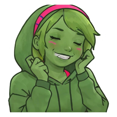 Blonde girl with arms crossed grabbing neck and laughing/cryjng sticker
