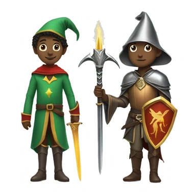 friends dressed as a wizard, an elf and a knight with a sword and shield sticker