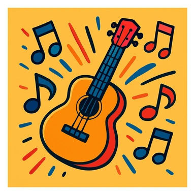 guitar surrounded by musical notes, playful and energetic style sticker