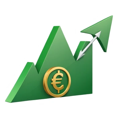 An upward trending arrow on a chart, with a euro symbol next to it, representing personal and professional growth through a training budget. Minimalist emoji look. sticker