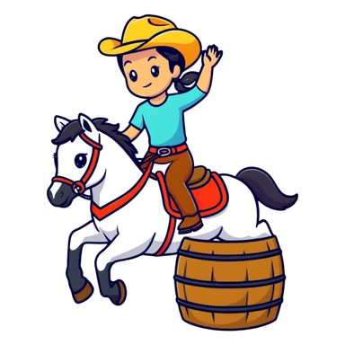 girl barrel racing on a horse, cartoonish sticker style sticker