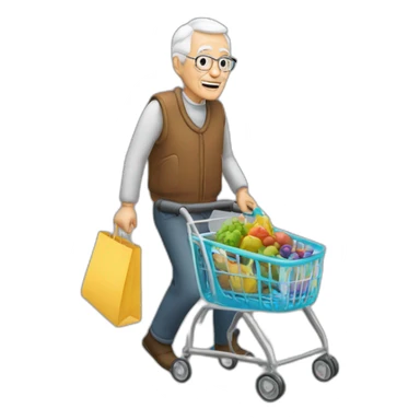 Grandpa with a walker and shopping bags  sticker