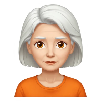 older white woman with white hair and orange shirt sticker