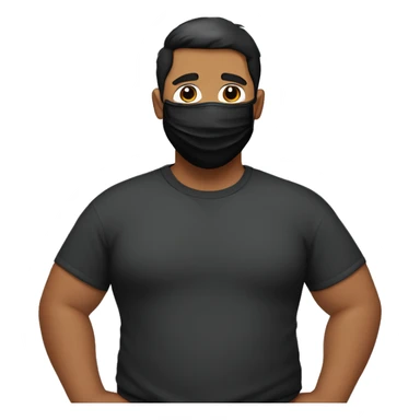 a fat tan guy with short black side-partedhair wearing a surgical face mask and a black sweatshirt sticker