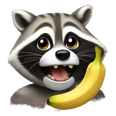 The raccoon eats a banana sticker