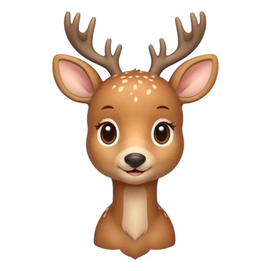 A cute deer is lying, small and simple, with big round eyes, a gentle smile, short antlers, soft beige fur with slightly lighter spots on its back, rounded cartoon-like proportions, minimal shading, vector-style, sticker