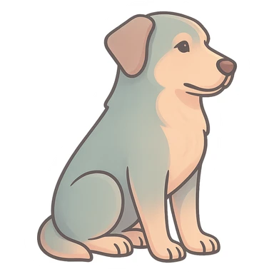 Edit the image to depict a dog as the symbol of the year in Feng Shui, Chinese Eastern style. Use thin clean contours, soft rounded shapes, and a pastel palette with colors #98B5BC, #B5B3C1, #C9A3C9, #E4C0CA, #F7DCD1, #F7C0AA. Include detailed shadows and highlights with soft lighting. The background should be transparent. The style should be less cute, without decorative elements. The silhouette and appearance should match the reference. sticker