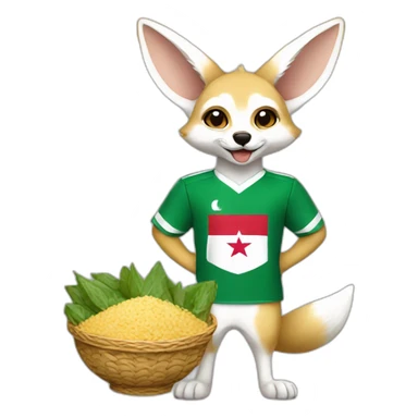 Algerian fennec wearing algerian football kit holding algerian food sticker