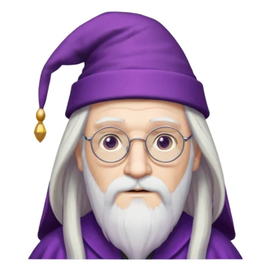 dumbledore, long white hair, wear purple magic hat, glasses sticker