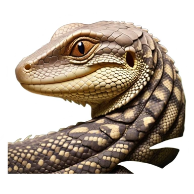 Meme-Worthy cute Sleeping brown camo spotted monitor Lizard Portrait Emoji, Head resting peacefully with a contented smile, showcasing intricately patterned scales and eyes gently closed in serene slumber, Simplified yet comically adorable features, highly detailed, glowing with a soft, drowsy earthy light, high shine, relaxed and utterly lovable, stylized with an air of playful laziness, bright and heartwarming, soft glowing outline, capturing the essence of a sleeping reptilian guardian that feels destined to become the next viral icon of adorable rest! sticker