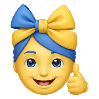 Happy face wink thumbs up with blue head bow sticker