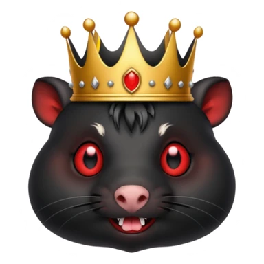 evil black guinea pig, red eyes, demon crown, mischievous grin, emoji style sticker