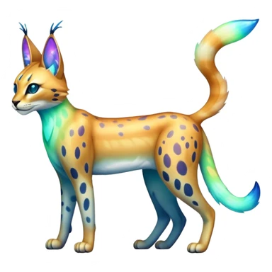 An iridescent transparent luminescent colorful fantasy-lynx-caracal-serval-fakemon-creature-hybrid sticker
