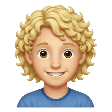 blonde boy with long curly hair past his hears smiling sticker
