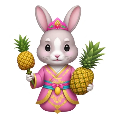 rabbit, wearing pink chinese ancient custome, with pine apple sticker
