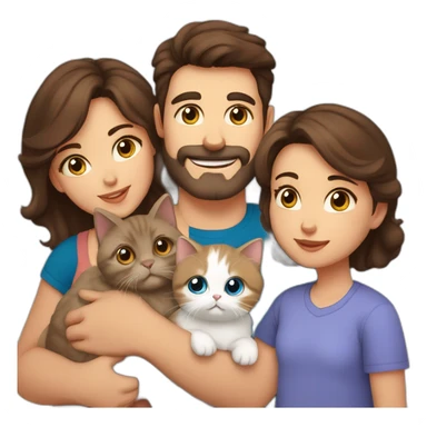 Family with dad with brown eyes and short dark hair, mother with blue eyes and wavy brown hair, young baby, one Persian cat sticker