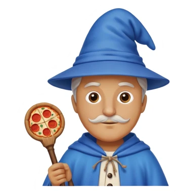 pizza wizard with wooden staff and blue hat sticker
