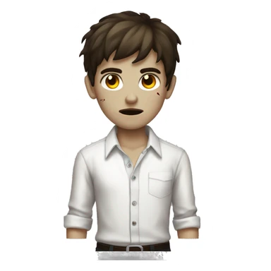 boy zombie teen with dark brown hair medium and white slim shirt sticker