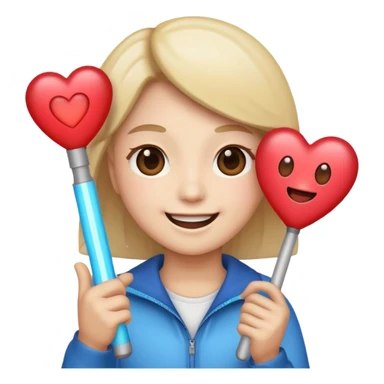 a fan emoji with heart eyes holding a K-pop light stick sticker