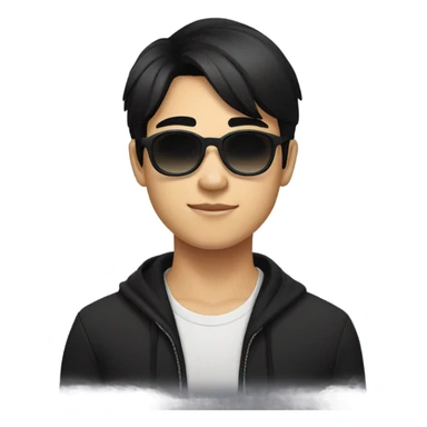 programmer, student, asian, black hair, black eyes, male, round face, black sunglasses sticker