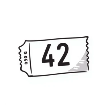 A raffle ticket with the number 42 clearly visible on it sticker