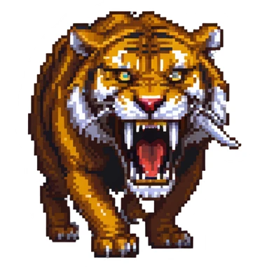 saber-toothed tiger with massive canine teeth four times longer than its entire body, incredibly exaggerated fangs sticker