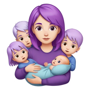 White woman with purple hair holding a baby with other little white kids with normal hair colors around her sticker