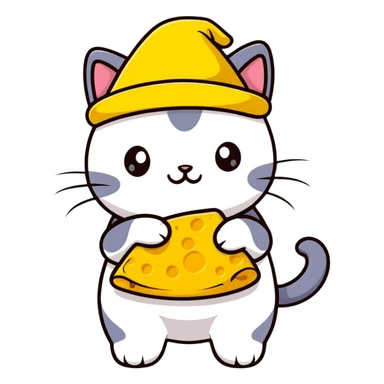 cheese cat wearing a yellow hat sticker