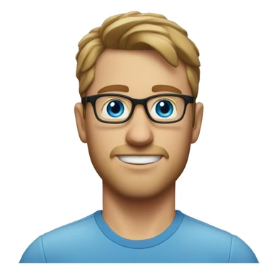 A head and shoulders shot of a 32 year old white man, with short brown hair, with none facial hair,  wearing glasses with blue eyes wearing a t-shirt. sticker