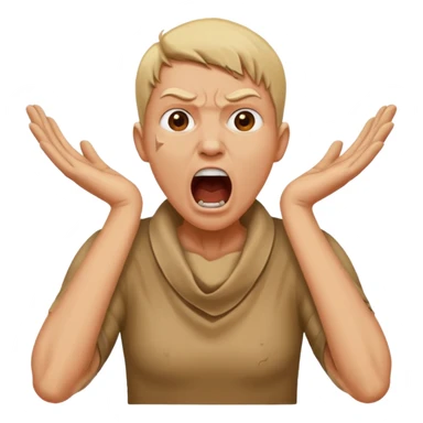 a bust of a person with both their hands around their neck with a face yelling sticker