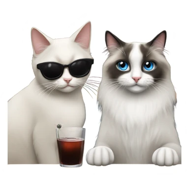 Ragdoll cat drinking martini at the bar with a black and white cat friend sticker