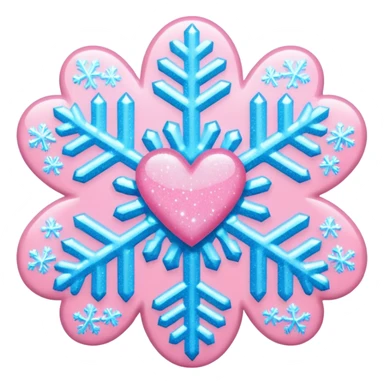 snowflake pink heart color white baby blue and baby pink glitter glow basic realist sticker
