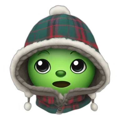 Alien in plaid winter hat with flaps sticker